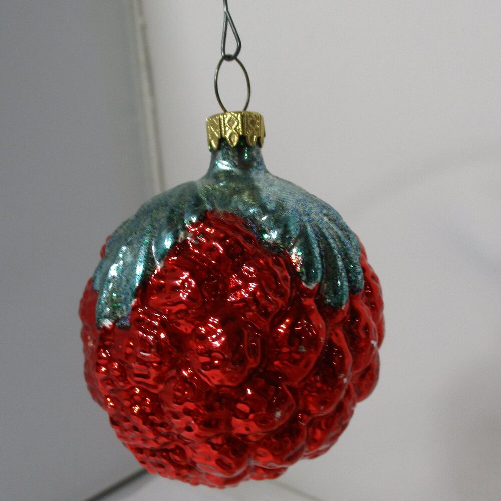 Large Red Strawberry Fruit  Glass Christmas Holiday Ornament